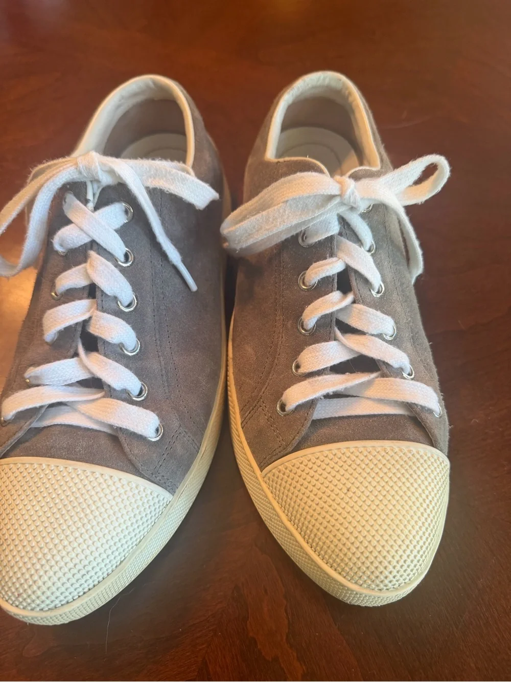 Prada Gray Suede Low-Top Sneakers with White Accents